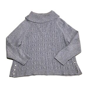 Talbots Sweater‎ Womens XL Petite Gray Cable Knit Cowl Neck Cotton Thick Warm